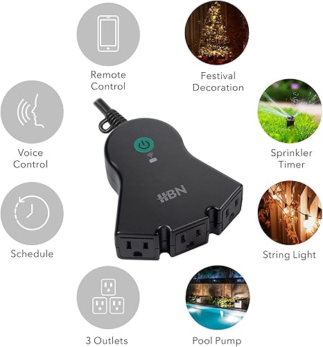 Vista 25 de Enchufe WiFi inteligente para exteriores, temporizador Wi-Fi de alta resistencia HBN con dos tomas de corriente con conexión a tierra, control