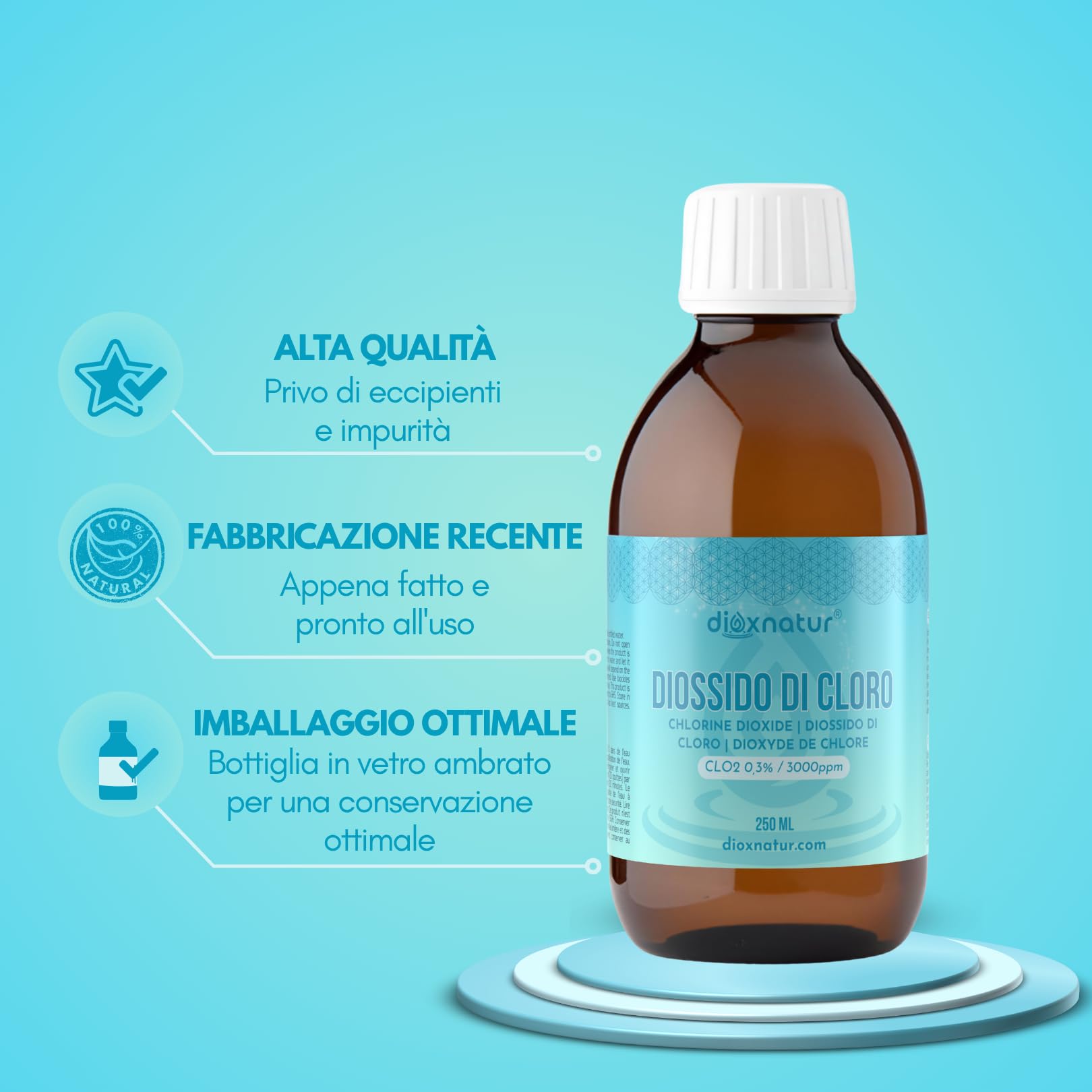 Diossido di Cloro 250ml Vetro 3000 PPM