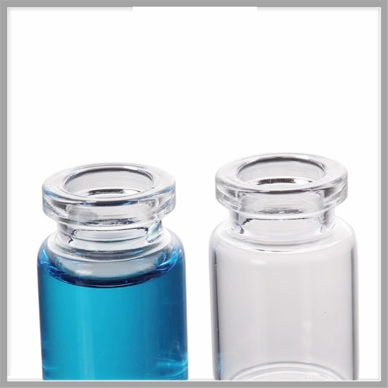 Przezroczysta fiolka z zagiętym wierzchem, fiolka do chromatografii z zagiętym wierzchem, 20 ml, aluminiowa nakrętka z płaskim dnem i przegrodami z silikonu/PTFE, 10 zestawów