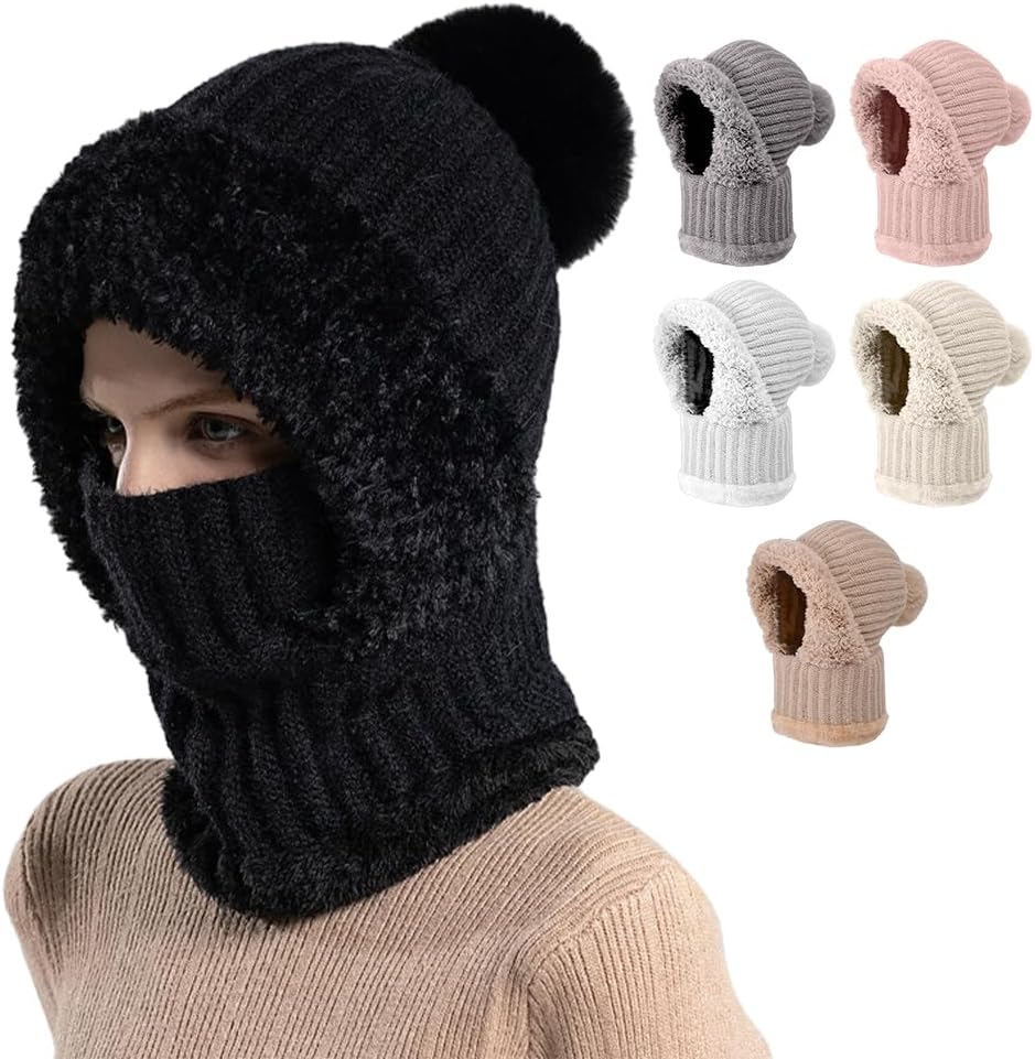 3 in 1 Beanie Hat For Women, Upgrade 3 in 1 Beanie Hat with Scarf and Mask, Fall Winter Warm Knitted Ski Scarf and Mask Set
