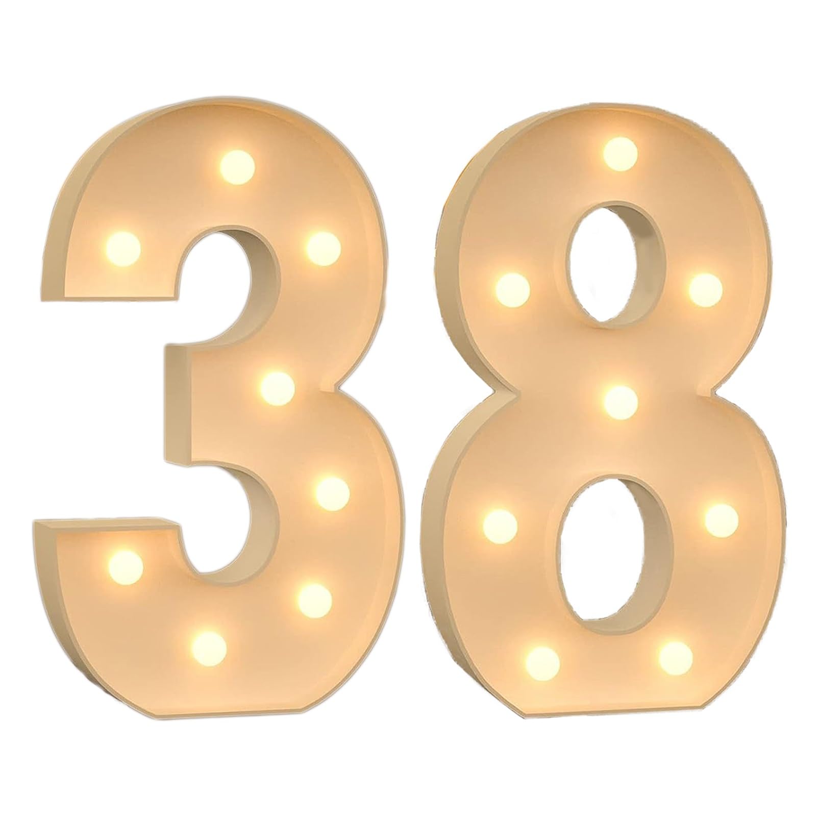 Marquee Light Up Numbers, 3ft/4ft Giant Mosaic LED Numbers Light Sign, Pre-Cut Mosaic Numbers Kit for Wedding Anniversary Bar Home Birthday Party Decoration ( Color : Number 38 , Size : 70CM/2.3FT )