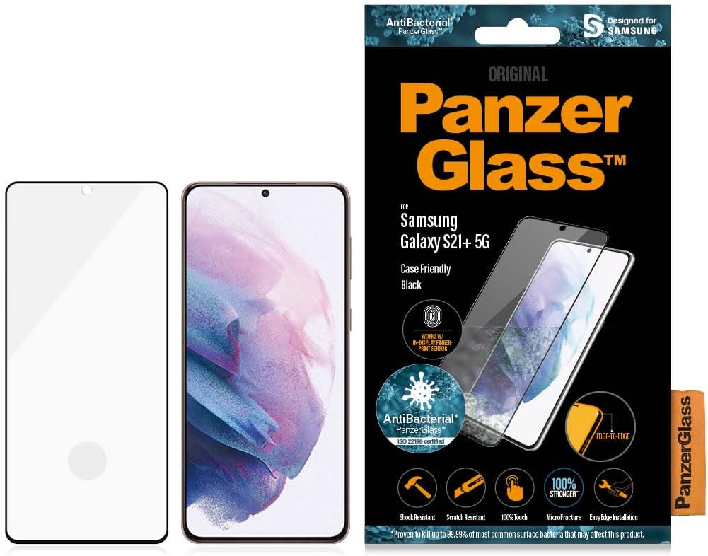 PanzerGlass™ screen protector for Samsung Galaxy S21+ 5G - scratch-resistant, tempered glas for Galaxy S21+ 5G - case friendly screen protector with full screen coverage
