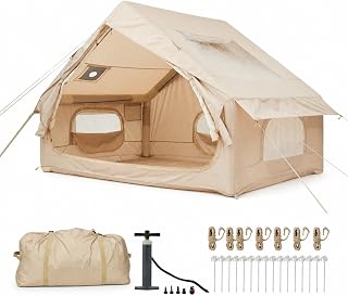 Inflatable Camping Tent with Awning, Waterproof Oxford Cloth Air Tent, Quick Setup, Mesh Windows, Carry Bag Included