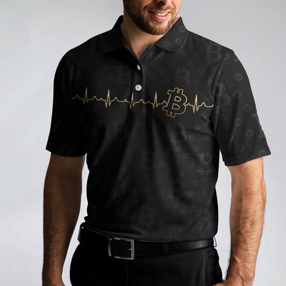 Bitcoin Golden Heartbeat Polo Shirt, Black Bitcoin Kuwait | Ubuy