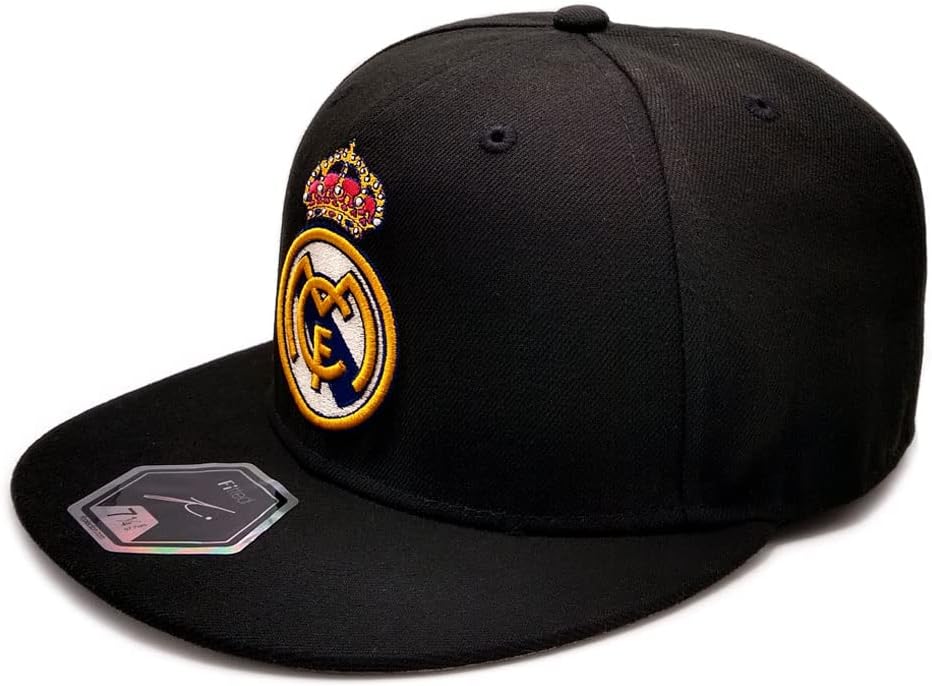 Real Madrid Officially Licensed Fitted Hat, Black, USA Size 7 5/8