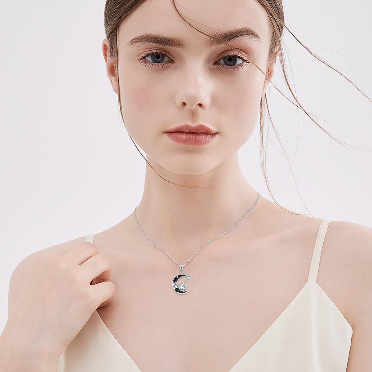 Gothic Jewelry Bat/Cat/Wolf/Dragon/Owl/Fox/Spider/Sun Pendant Sterling Silver Crescent Moon Necklace for Women Black Jewelry Gifts