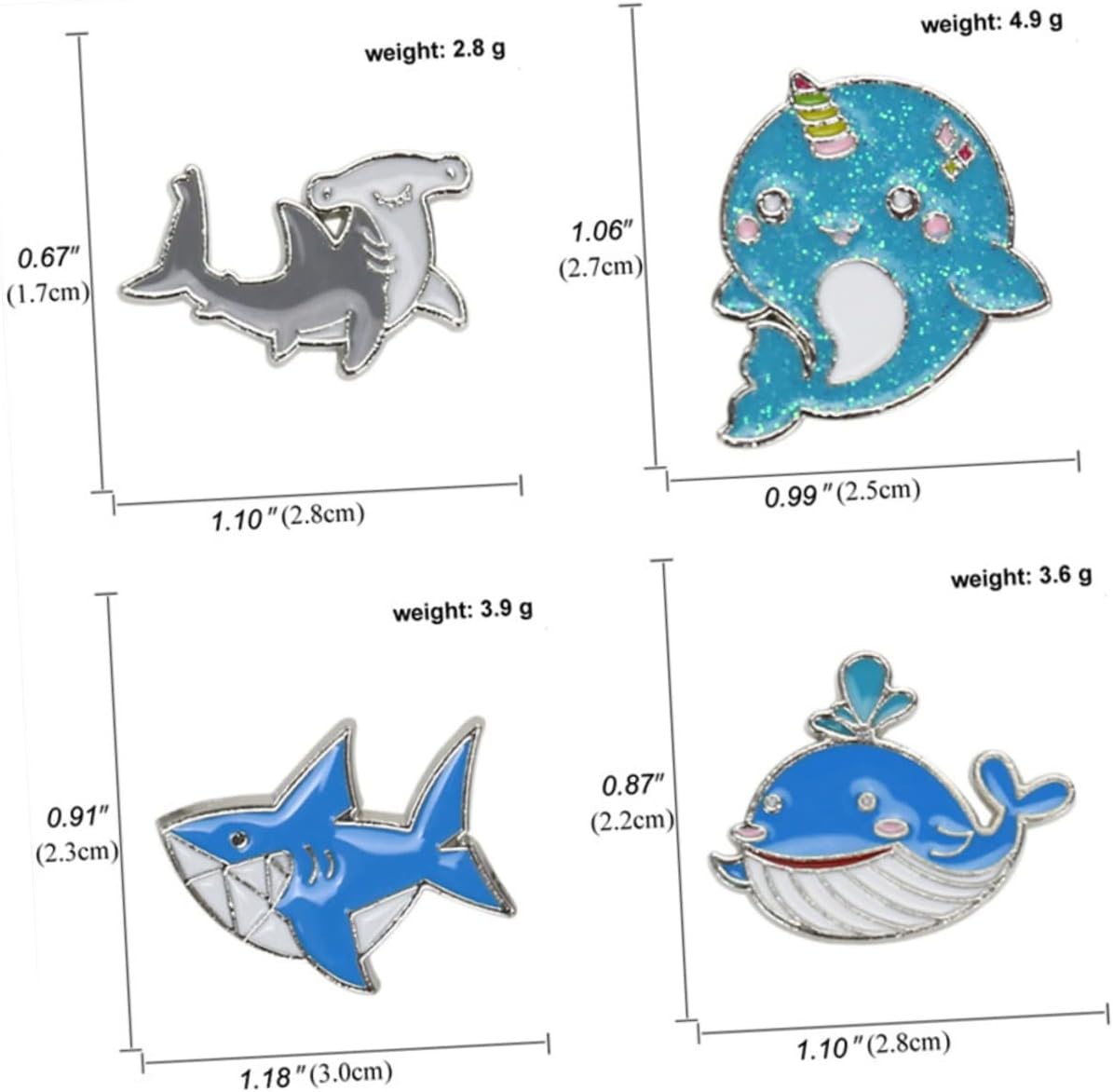 4pcs Creative Cartoon Brooch Dolphin Whale Animal Design for Boys and Girls and Girls Lightweight Cute Decorative Accessories for Clothing