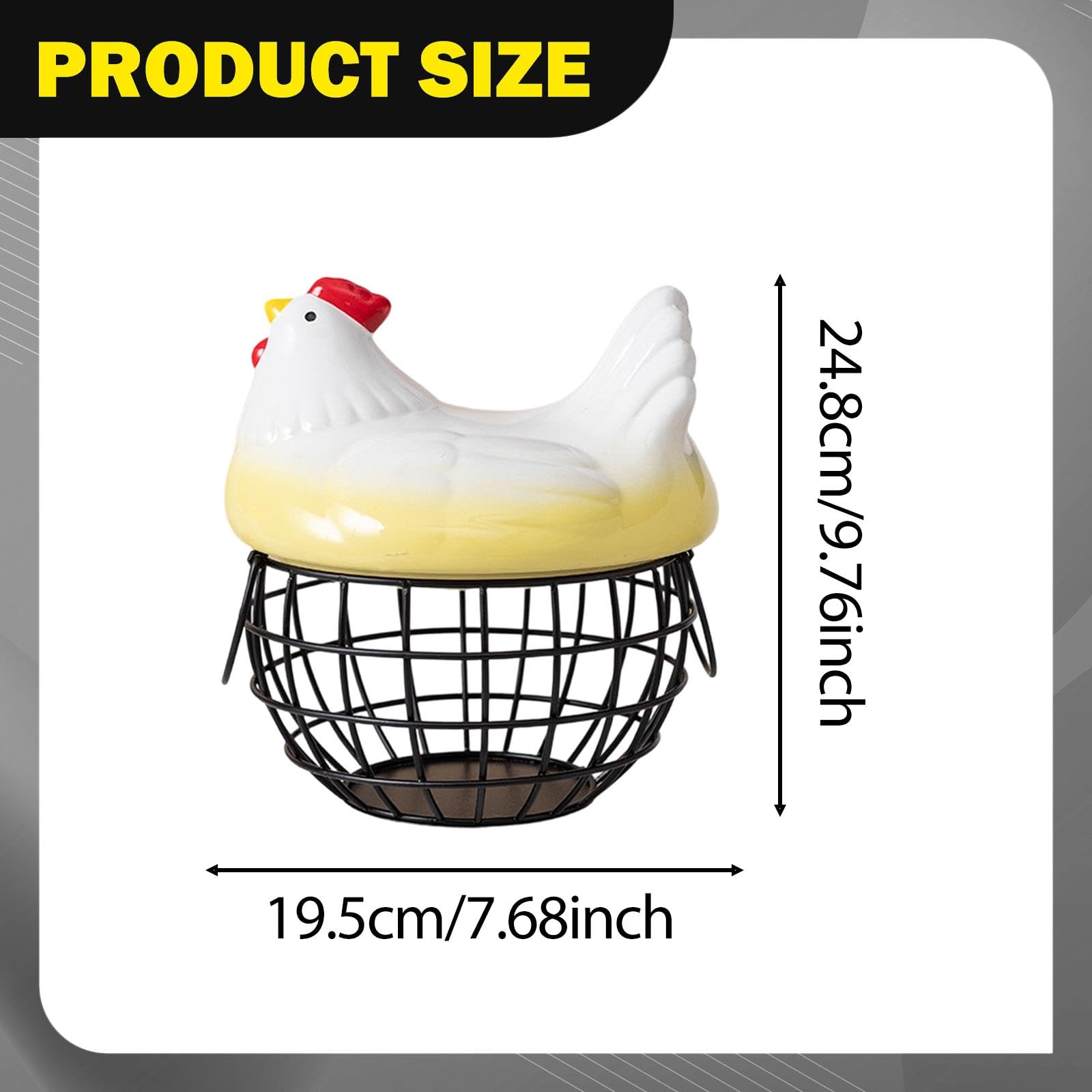 kowaku Cesta para Huevos de Organizador de Encimera Recipiente de Metal con Tapa Decorativa Capacidad Amplia Adecuado para Uso en Despensa, Negro Amarillo, Individual