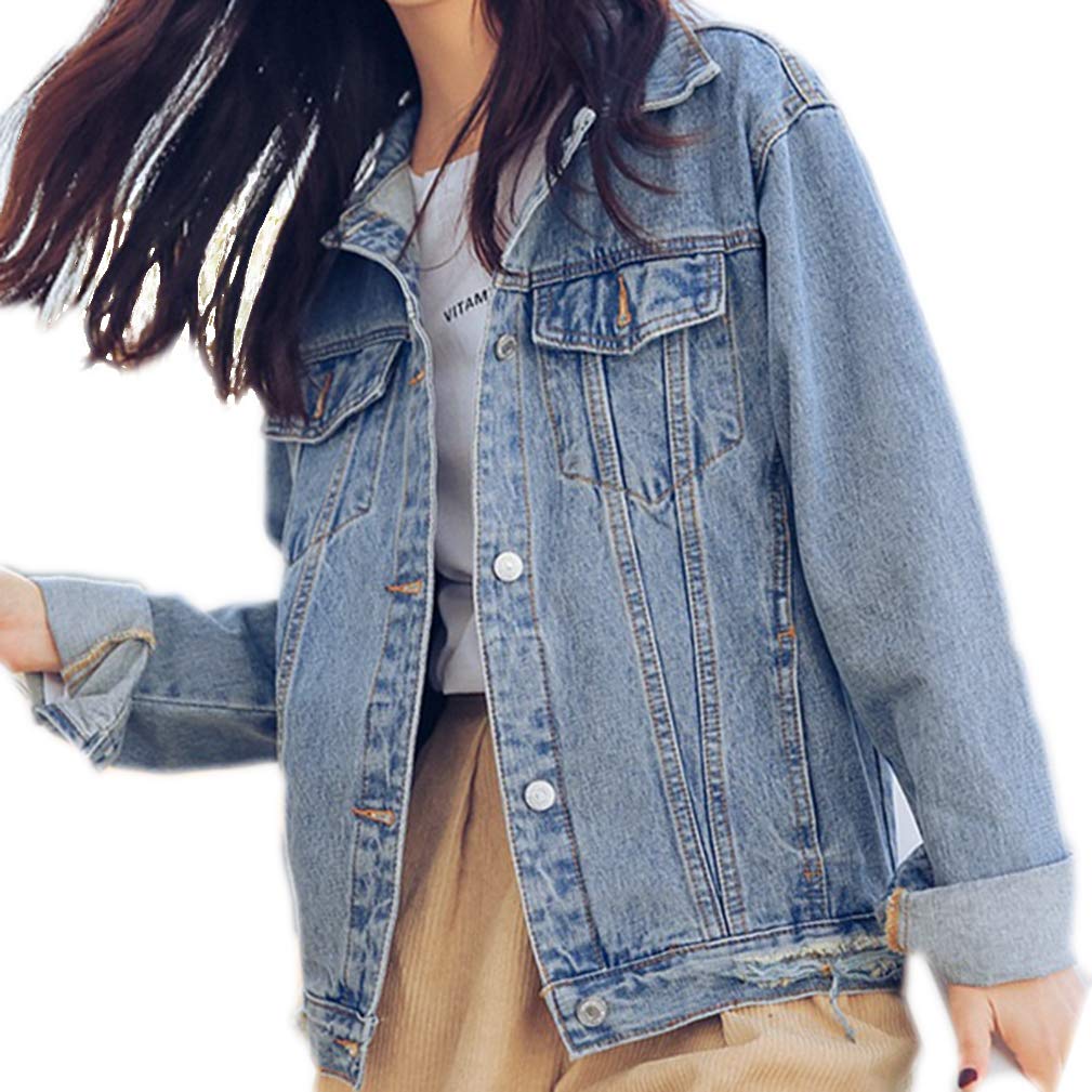 Chaqueta de mezclilla de gran tamaño para mujer, de manga larga, estilo novio, holgada