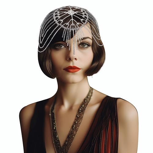 Miniatura 3 de VIJIV Tocado de diamantes de imitación de los años 20 para mujer, para boda, novia, con cuentas, cadena de cabeza, joyería, accesorios para el