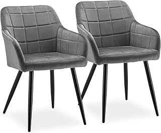 CLIPOP Dining Chairs Set of 2 Grey Velvet Kit...,