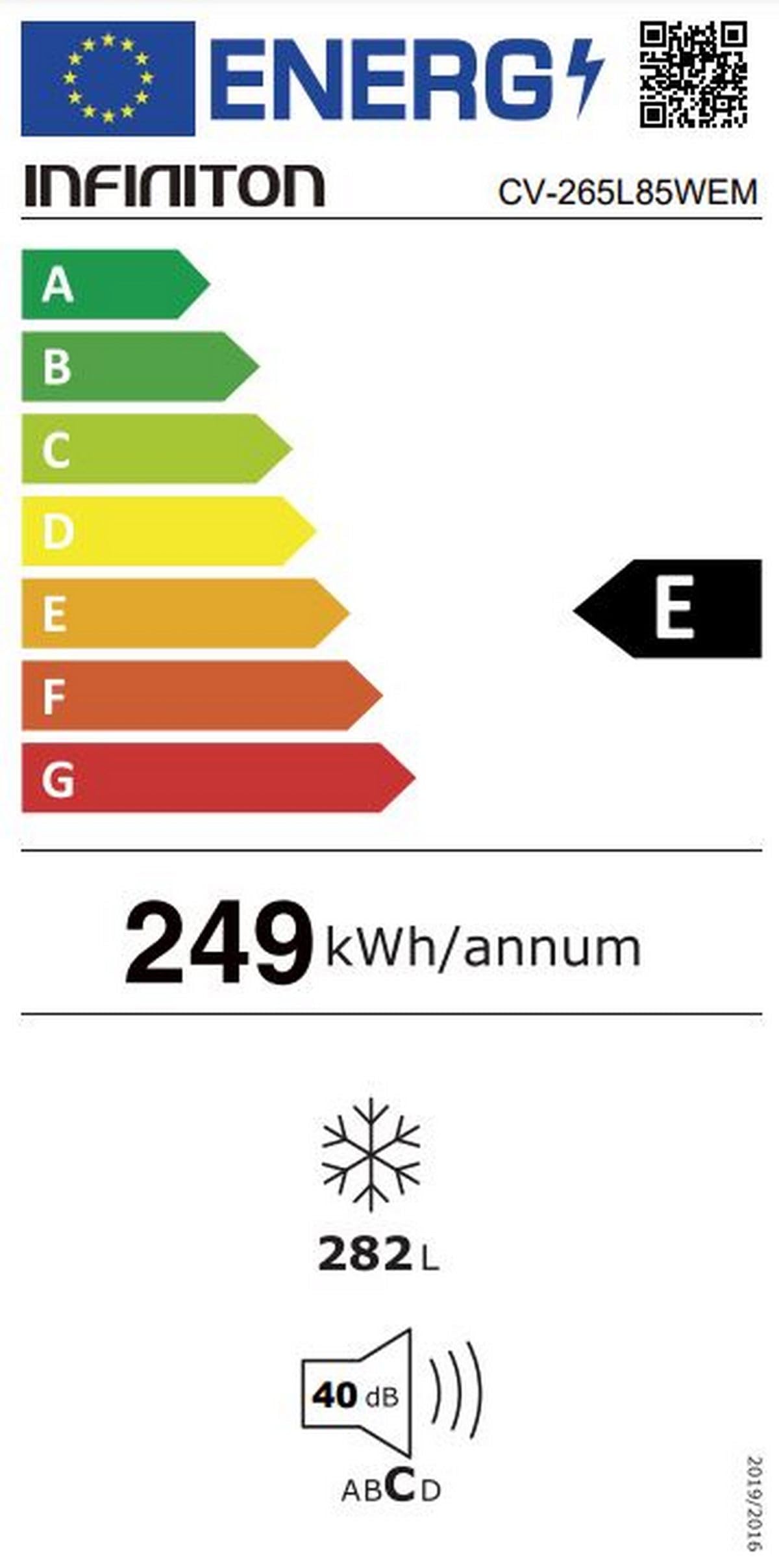 INFINITON Congelador Vertical CV-265L85, 282 Litros, 185 cm, No Frost, E, No Frost Technology, Fast freezing,Alarma óptica y acústica de puerta abierta, Fabricador de hielo (Blanco || CV-265L85WEM)