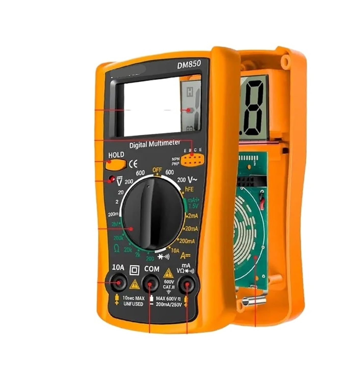 DM850 Professional Digital Multimeter DC Voltage Tester(Orange)