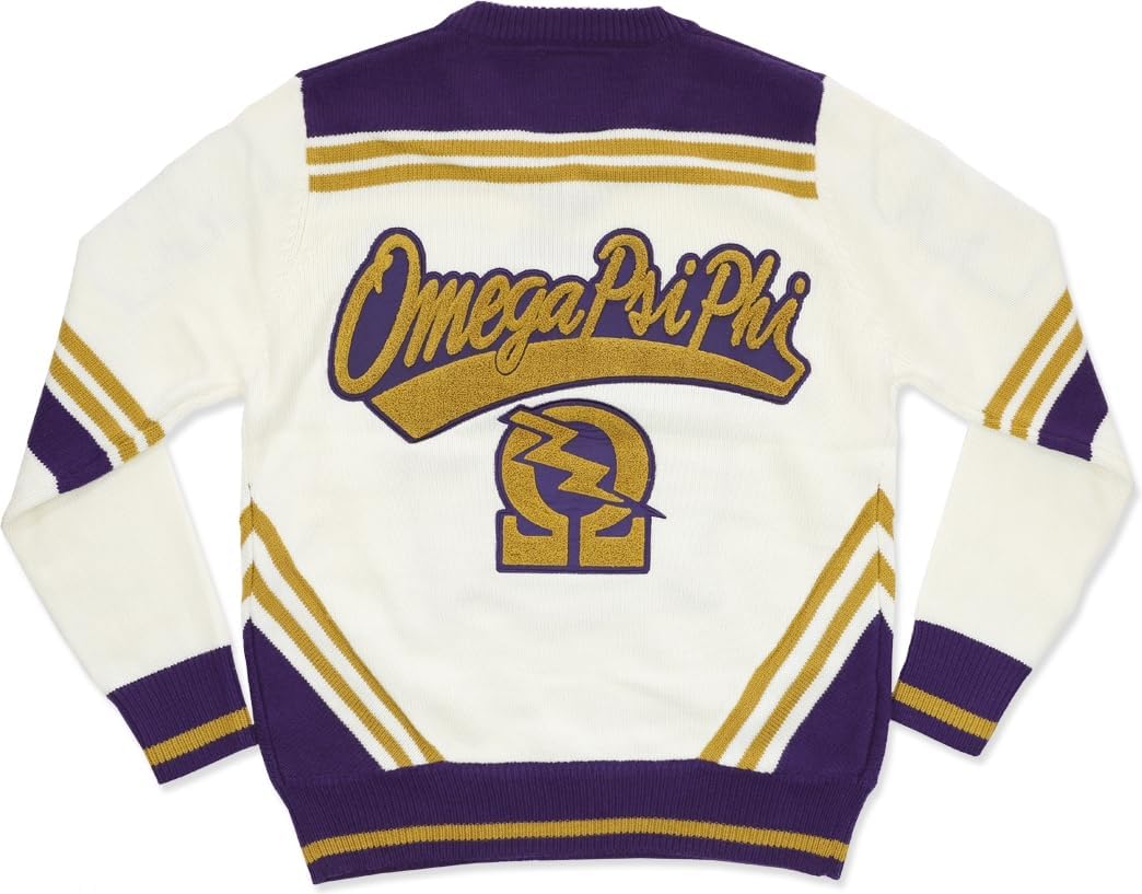 Big Boy Omega Psi/Ψ Phi Divine 9 Mens V-Neck Sweater [Ivory White/Purple] - ID#4282-991-32-0-0