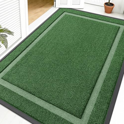 Image of OLANLY Front Door Mat Indoor Outdoor Entrance, Waterproof All-Season, All-Weather Doormat, Sturdy Natural Rubber, Fade Resistant, Low Profile, Easy Clean Patio Porch Entryway Mat, 59x40, Green