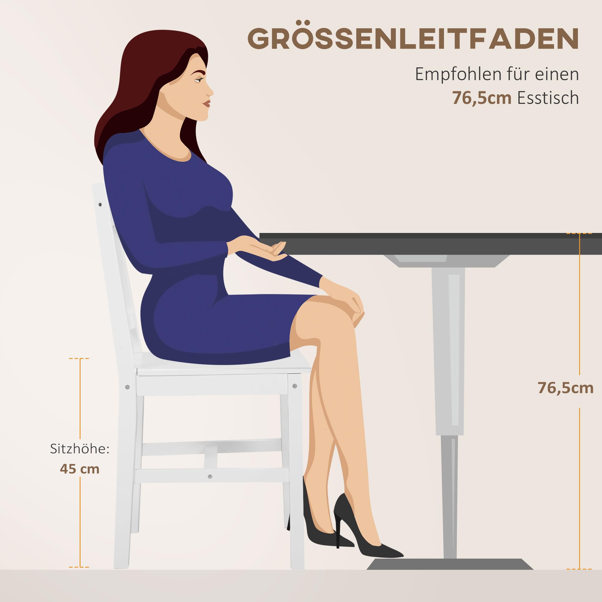 HOMCOM Esszimmerstühle 4er Set mit Rückenlehne Wohnzimmerstuhl, Weiß | Küchenstuhl, Stühle, Essstühle aus Massivholz, für Esstisch