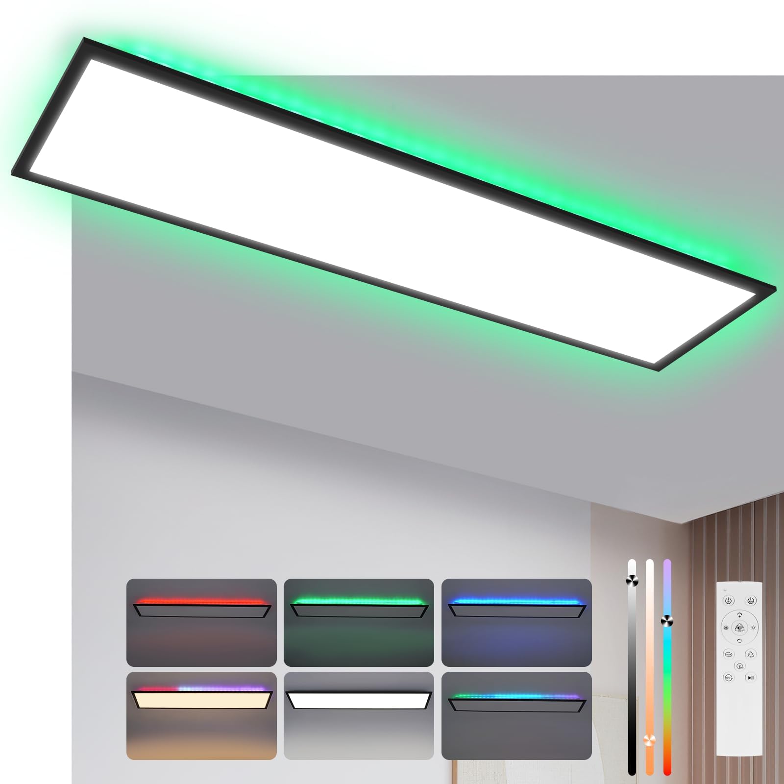 CBJKTX LED Panel RGB Dimmbar - Deckenpanel Dimmbar Lang Tageslichtlampe GRB Backlight Farbwechsel Bürolampe Flach Büro Deckenlampe für Werkstatt Flur Küche Wohnzimmer