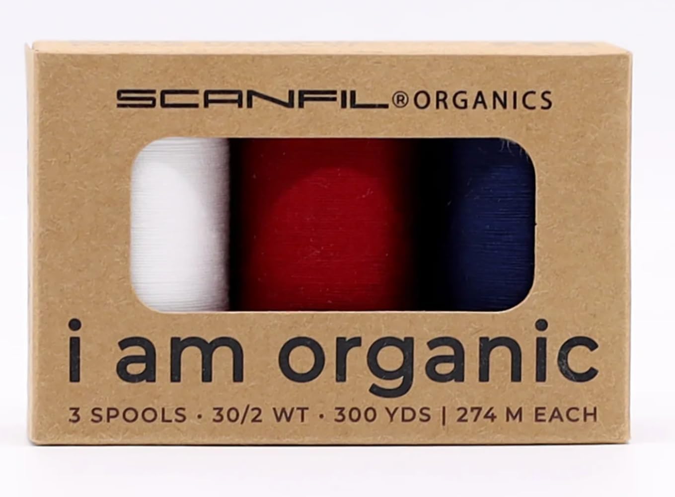 I Am Organic Thread - 3 Spools 30/2Wt 300Yd Each - GOTS and Oeko-TEX Certified (Achromatics-Black White Gray)