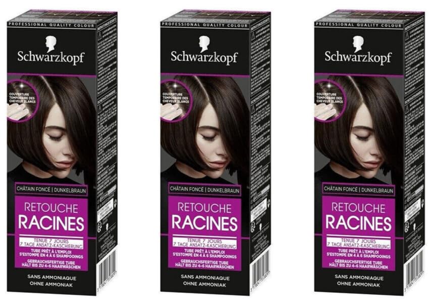 Schwarzkopf Retouche - Tinte para el cabello (3 unidades, 7 días, 60 ml, 3 unidades), color marrón oscuro