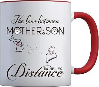 Social Distancing Long Distance Michigan Maine - The Love Between Mother And Son Knows No Distance - Mother's Day Gift From Son, Accent Mug 11 oz Red State To State