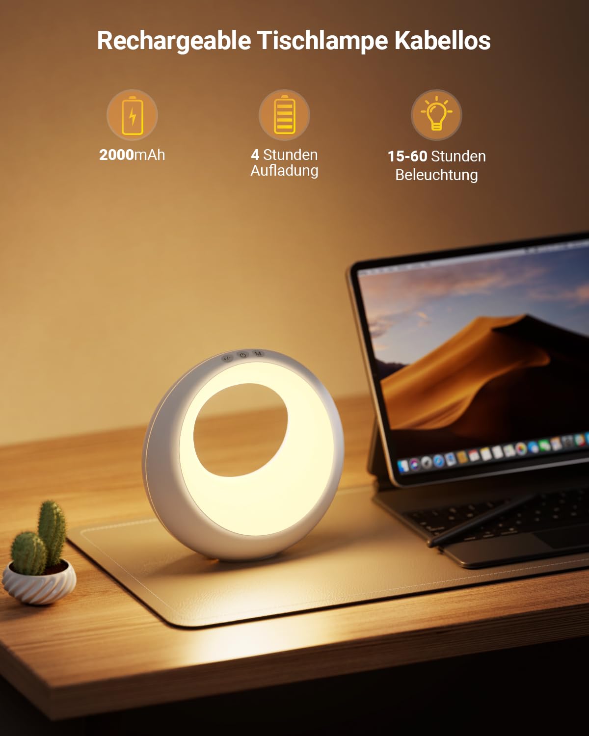 Bonsery Nachttischlampe 2er Set, Led Nachttischlampe Touch Dimmbar mit Fernbedienung, Tischlampe Kabellos mit RGB Farbwechsel, Nachtlampe Rund mit Timer & Memory für Wohnzimmer Kinderzimmer Geschenk