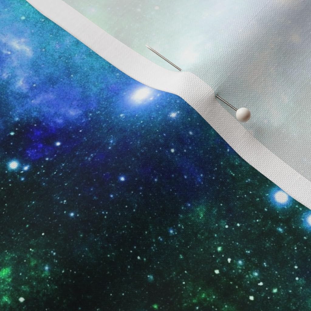 Spoonflower Fabric - Blue Green Space Stars Science Astronomy Outer Galaxy Nebula Printed on Petal Signature Cotton Fabric Fat Quarter - Sewing Quilting Apparel Crafts Decor