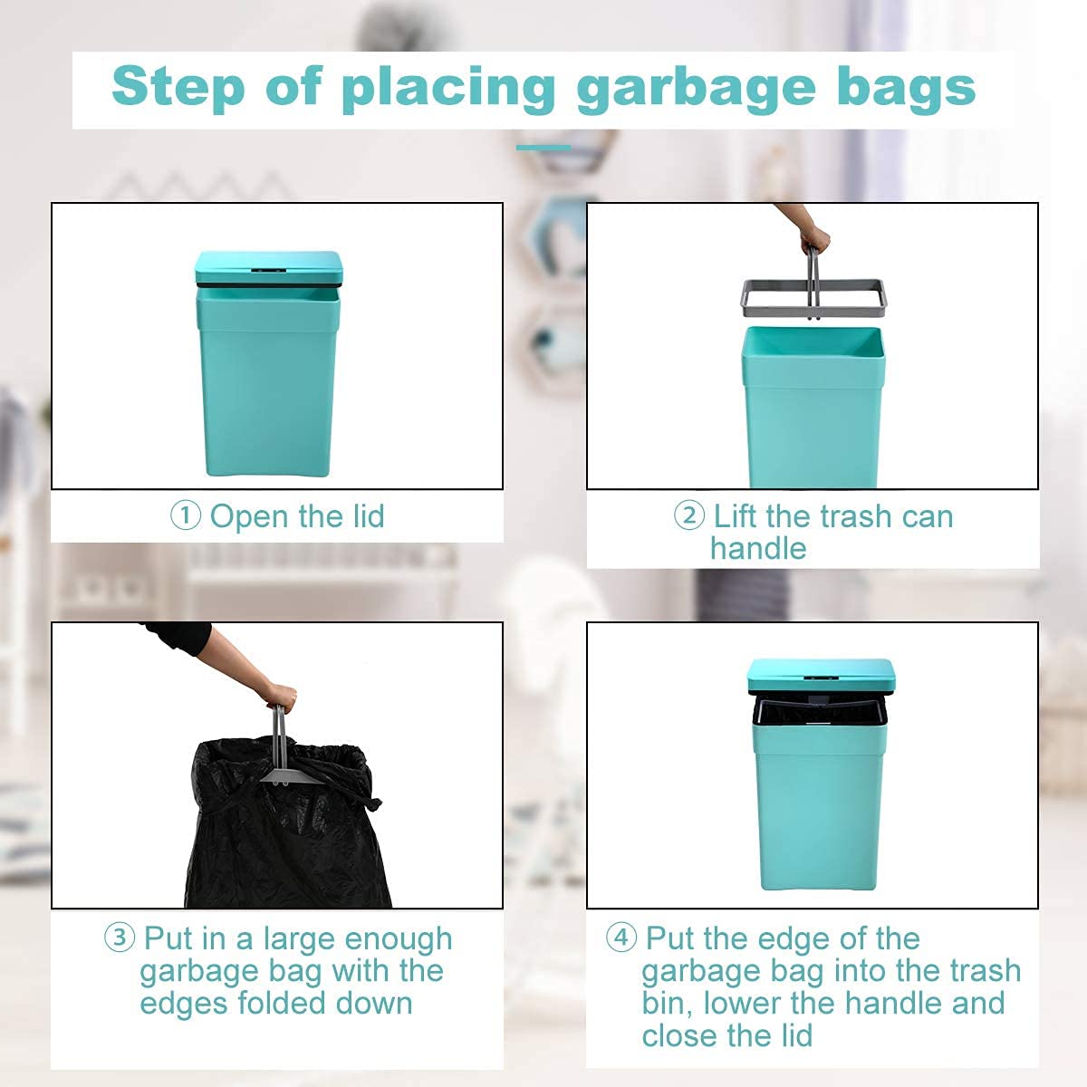 50 Liter/13.2 Gallon Trash Can for Kitchen, Automatic Garbage Can Touch Free High-Capacity,Plastic Smudge Resistant, with Lid (1, Blue)