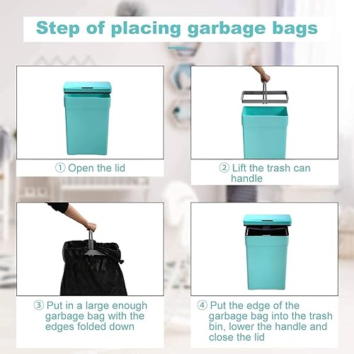 Miniatura 3 de Basurero automático de 50 litros13.2 galones para cocina, sin contacto, de alta capacidad, resistente a las manchas, con tapa (1, azul)