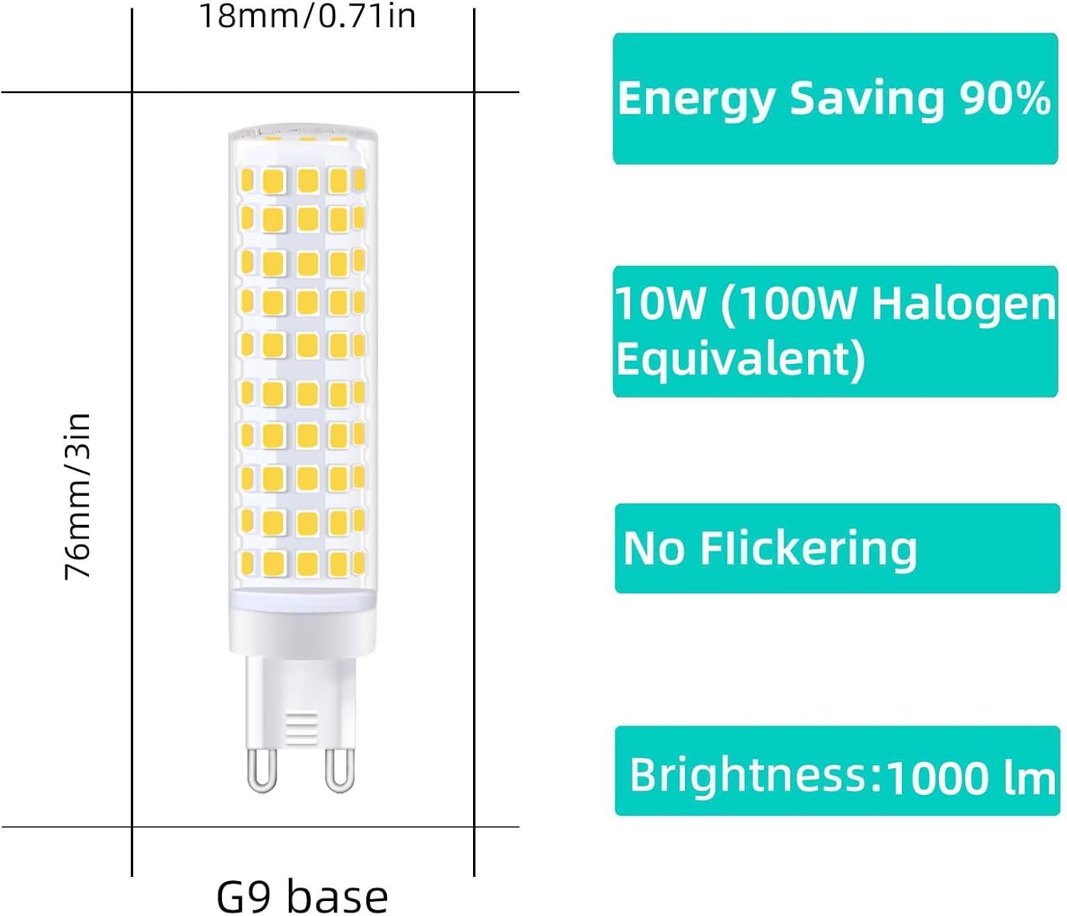 G9 Led Light Bulb 10W 100W Halogen Equivalent 1000lm Daylight White 6000K Pack of 4
