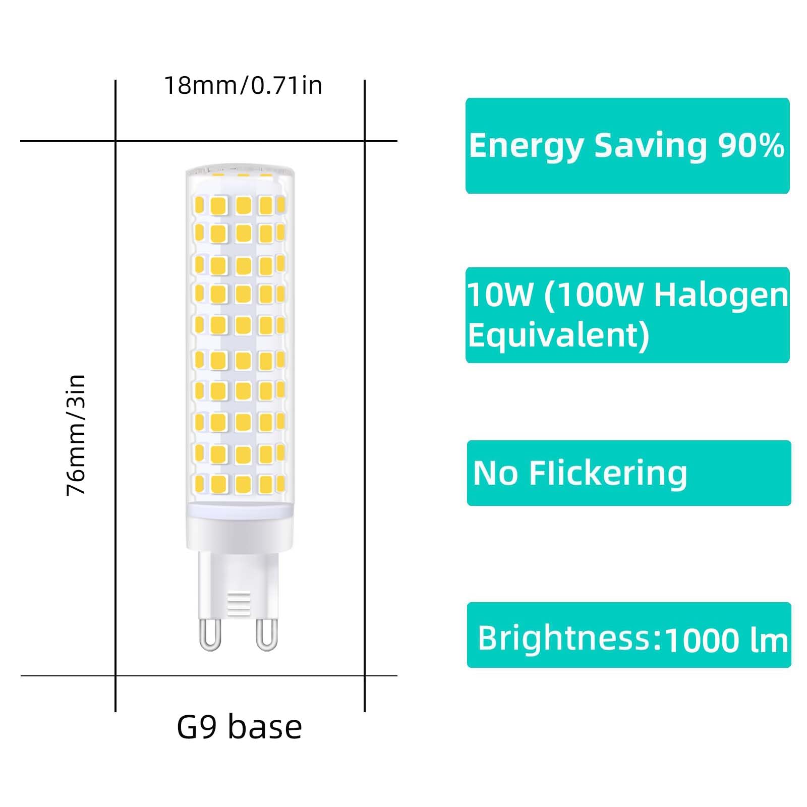 G9 LED-Leuchtmittel, 10 W, 100 W, Halogenäquivalent, 1000 lm, Tageslichtweiß, 6000 K, 4 Stück