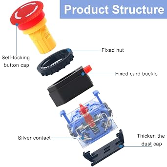 22mm Emergency Stop Push Button Switch 2 NC 10A 440V Red Mushroom Locking for Boat Ship Truck Home Industrial Equipment Medical Equipment