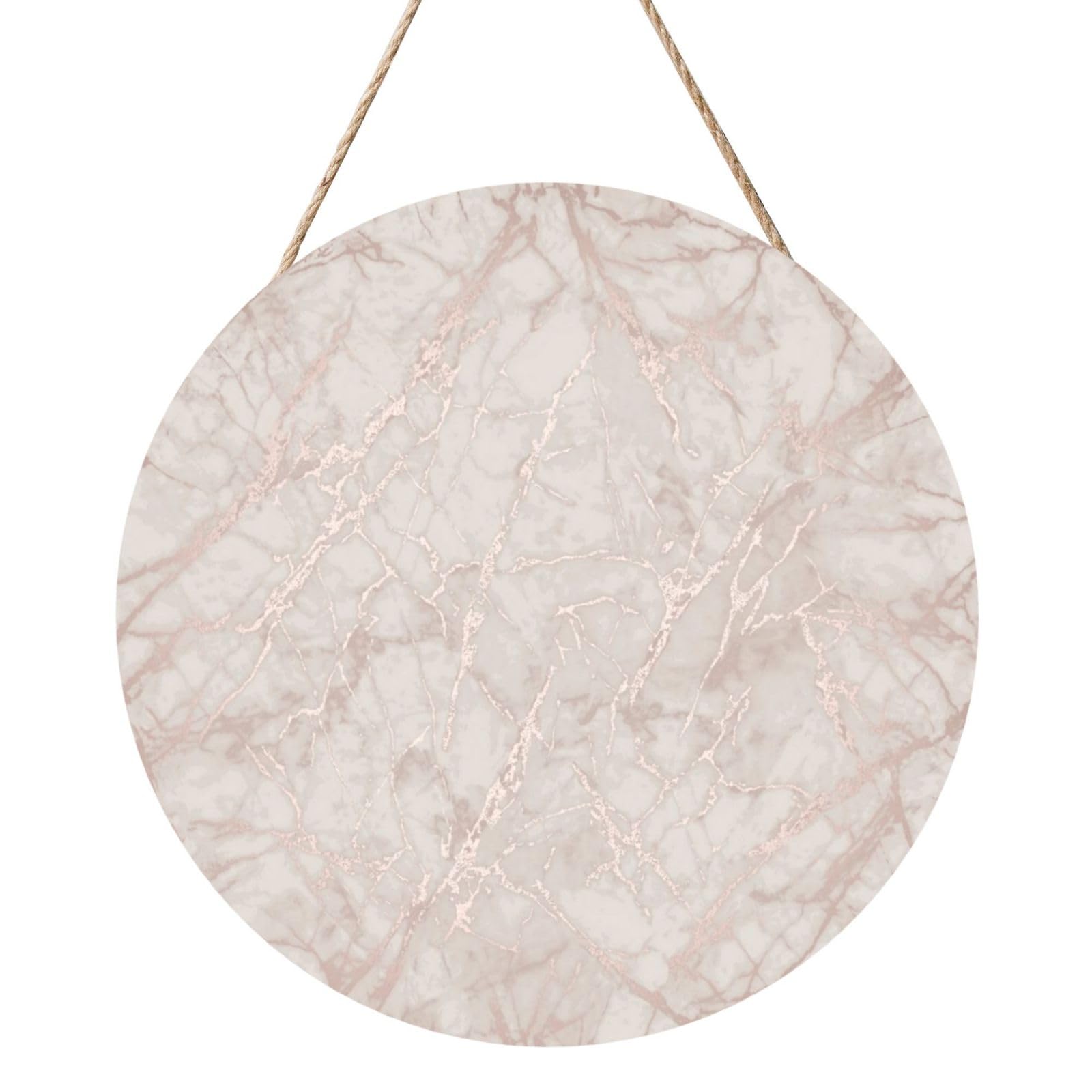InOmak Rose Gold Marble Printed, Round Wood Panel Painting 12 in, Wall Hanging Painting For Home