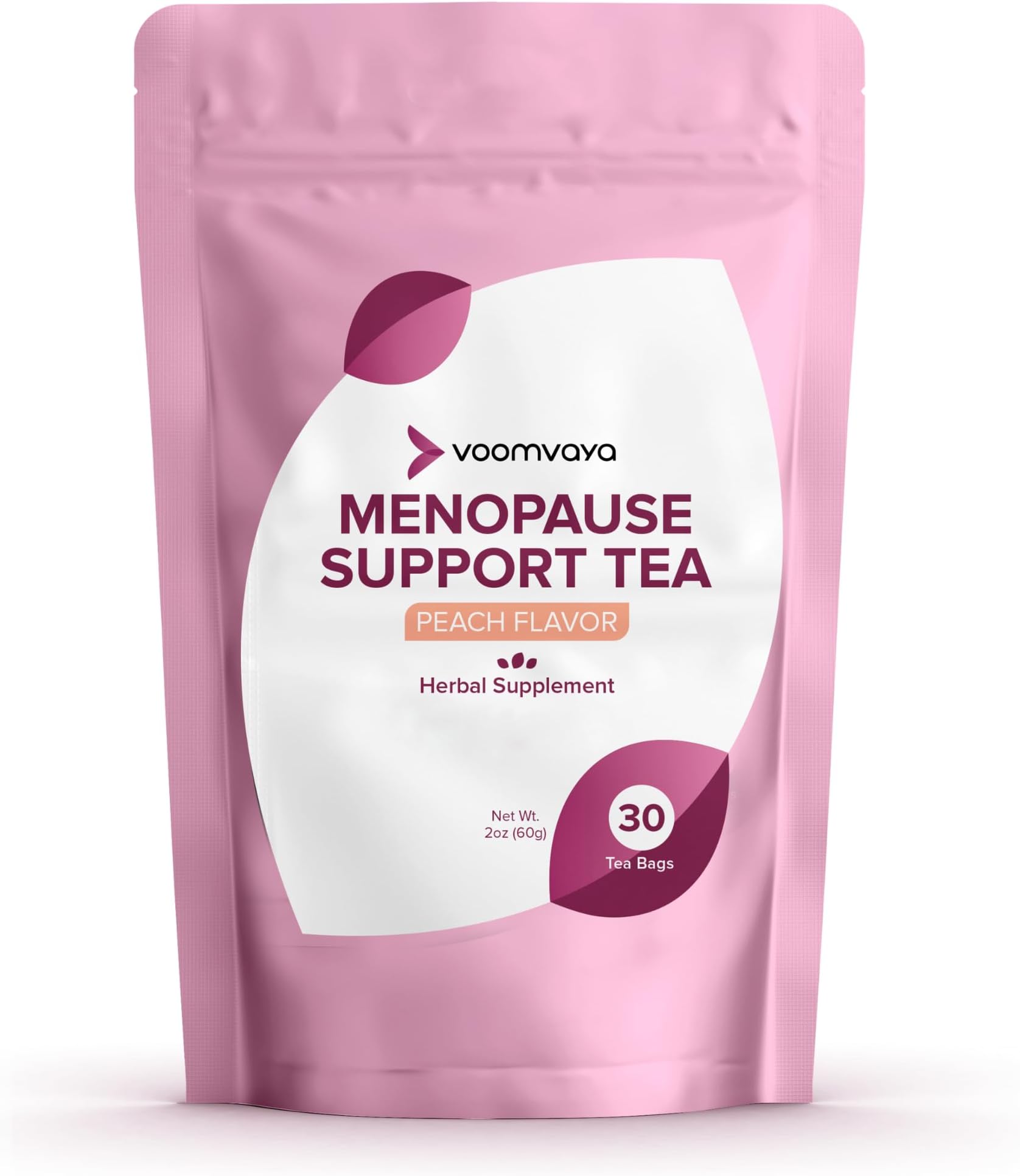 VoomVaya Menopause Support Tea - Herbal Tea for Women with Red Clover & Black Cohosh - Supports Menopausal Comfort & Balance - Peach Flavor - 30 Teabags