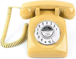 Telefone giratório, telefone vintage, telefones retrô para telefone fixo, telefone antigo com fio com função de discagem para casa, escritório, hotel, escola, amarelo