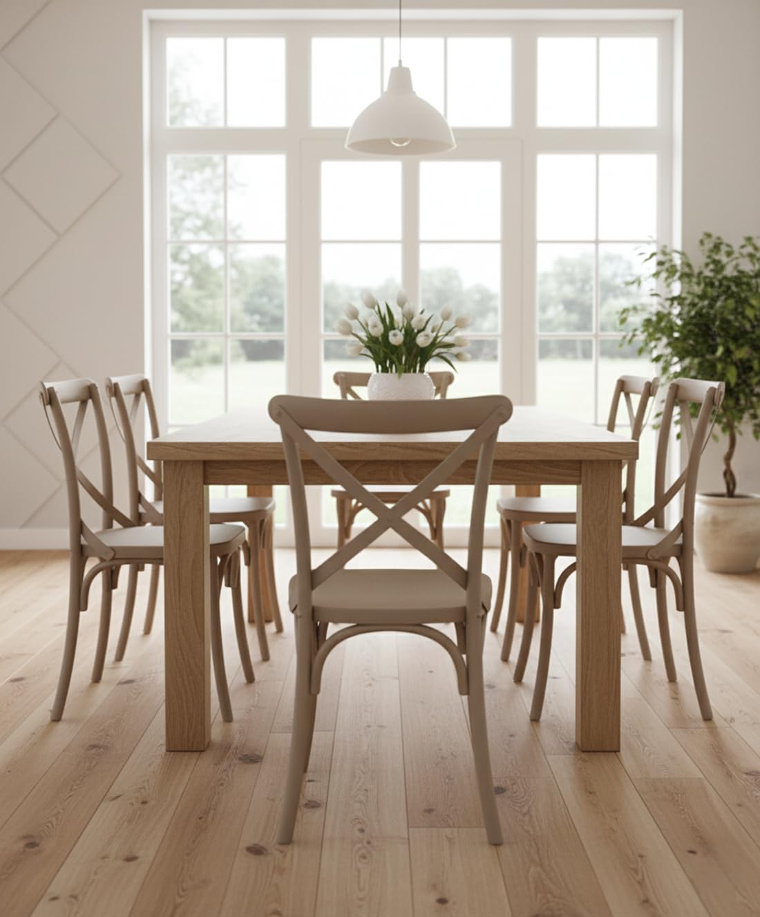 Cribel Set 6Pcs Sedie Cross Tortora in Polipropilene, Schienale a Croce Stile Classico, Sedie Impilabili e Resistenti per Cucina, Sala da Pranzo, Giardino, Terrazzo, Bar e Ristoranti