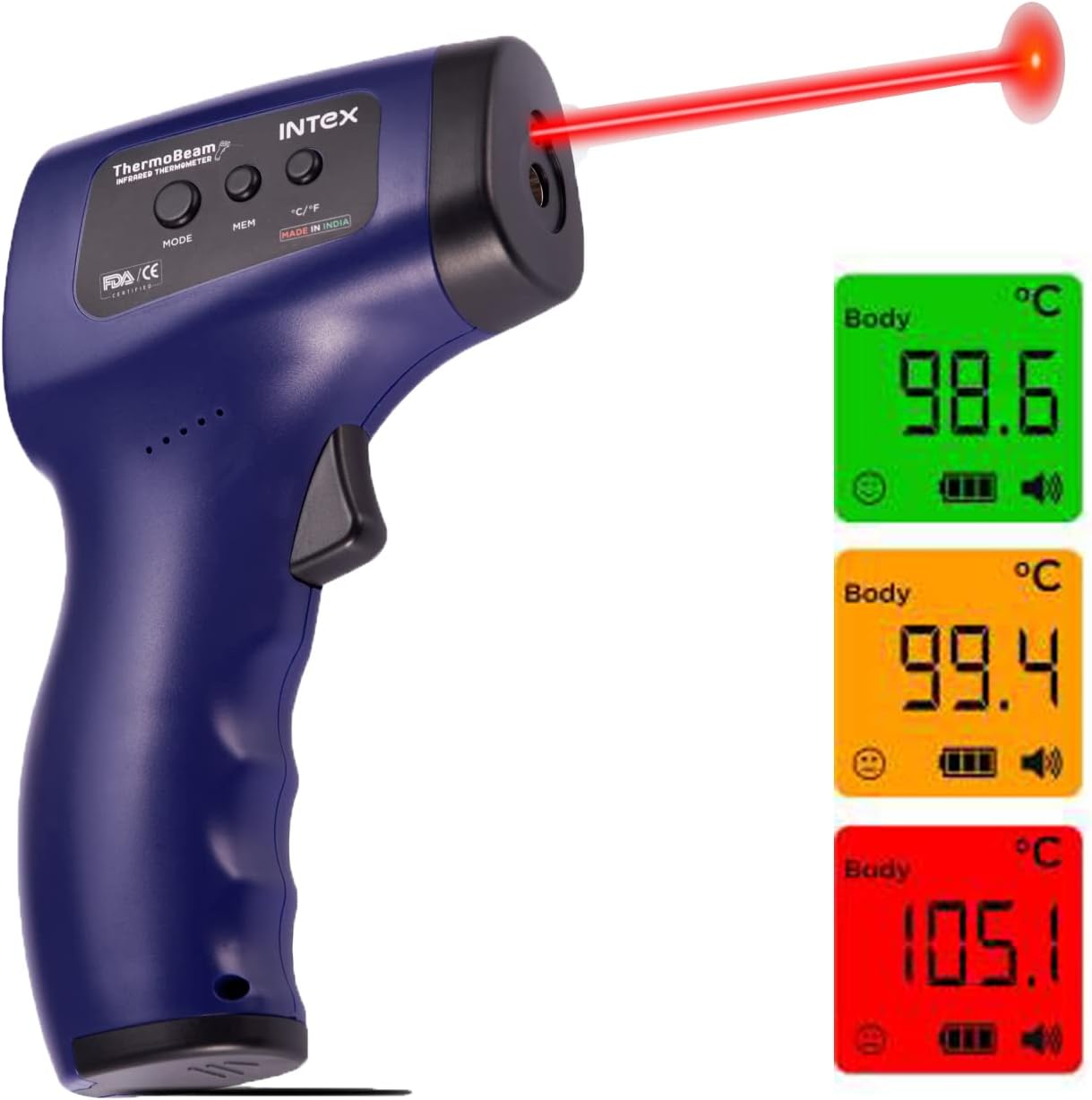 MCP Intex ThermoBeam Infrared Thermometer With Advance Laser Pointing Feature, FDA/CE Approved, Non Contact Digital Thermometer, °C & °F switchable(Pack of 1)