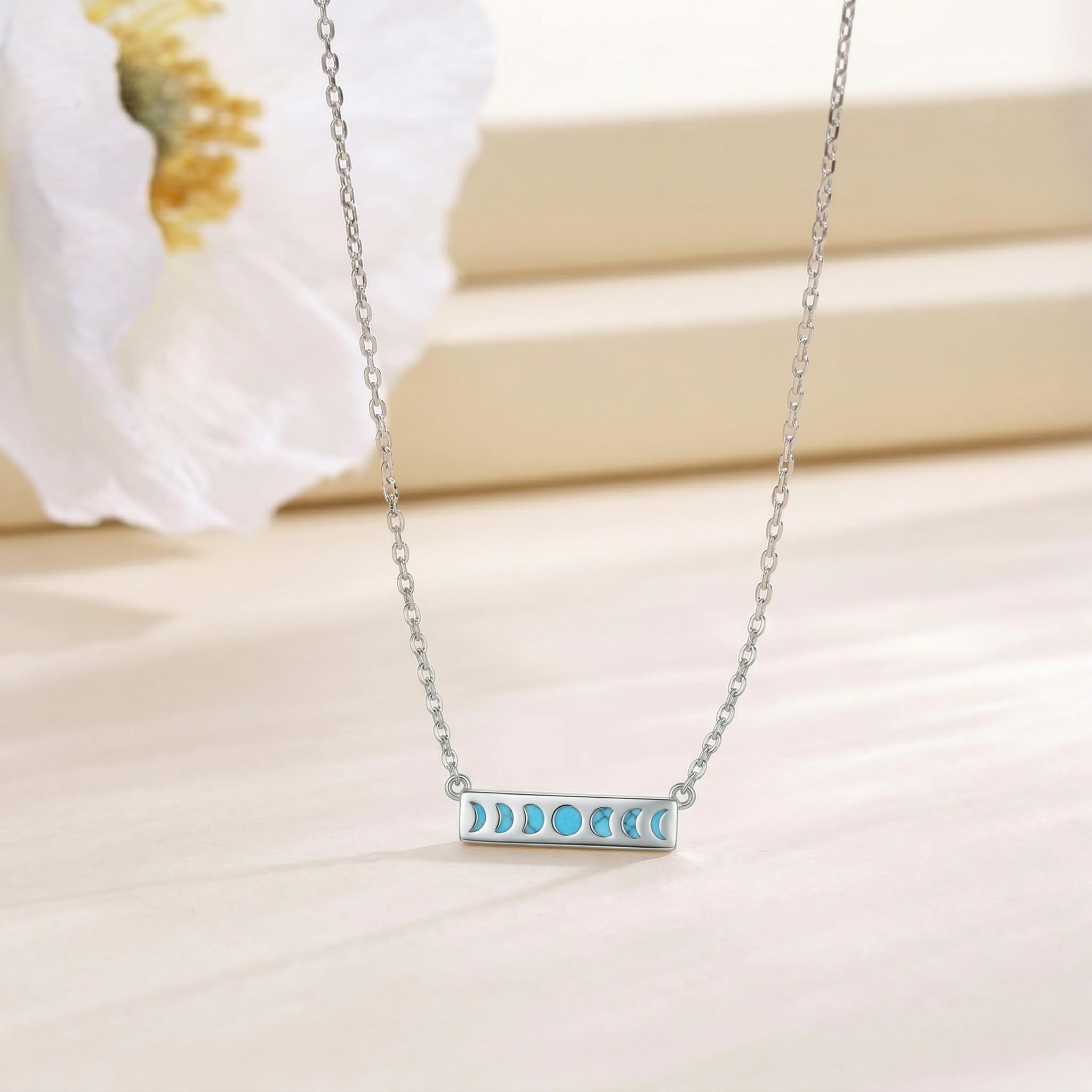 Collier phases de la lune en argent sterling 925 avec pendentif turquoise - Bijou gothique - Cadeau pour femme