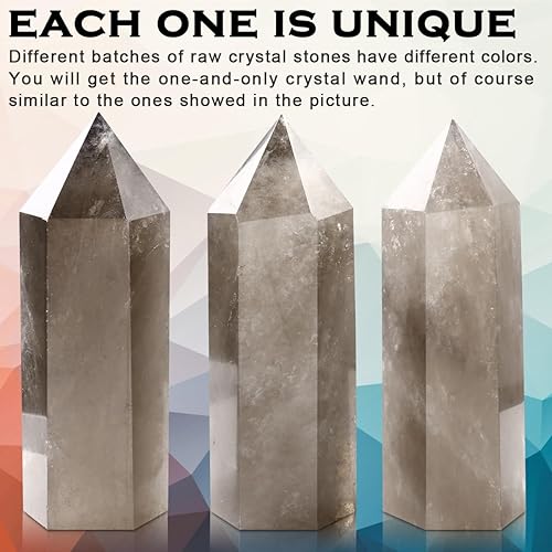 Miniatura 4 de CASMON Varitas de cristal curativo grandes de 3.9 a 4.3 pulgadas (3.9-4.3 in), piedra de torre de cristal natural de obelisco de cuarzo ahumado, 6
