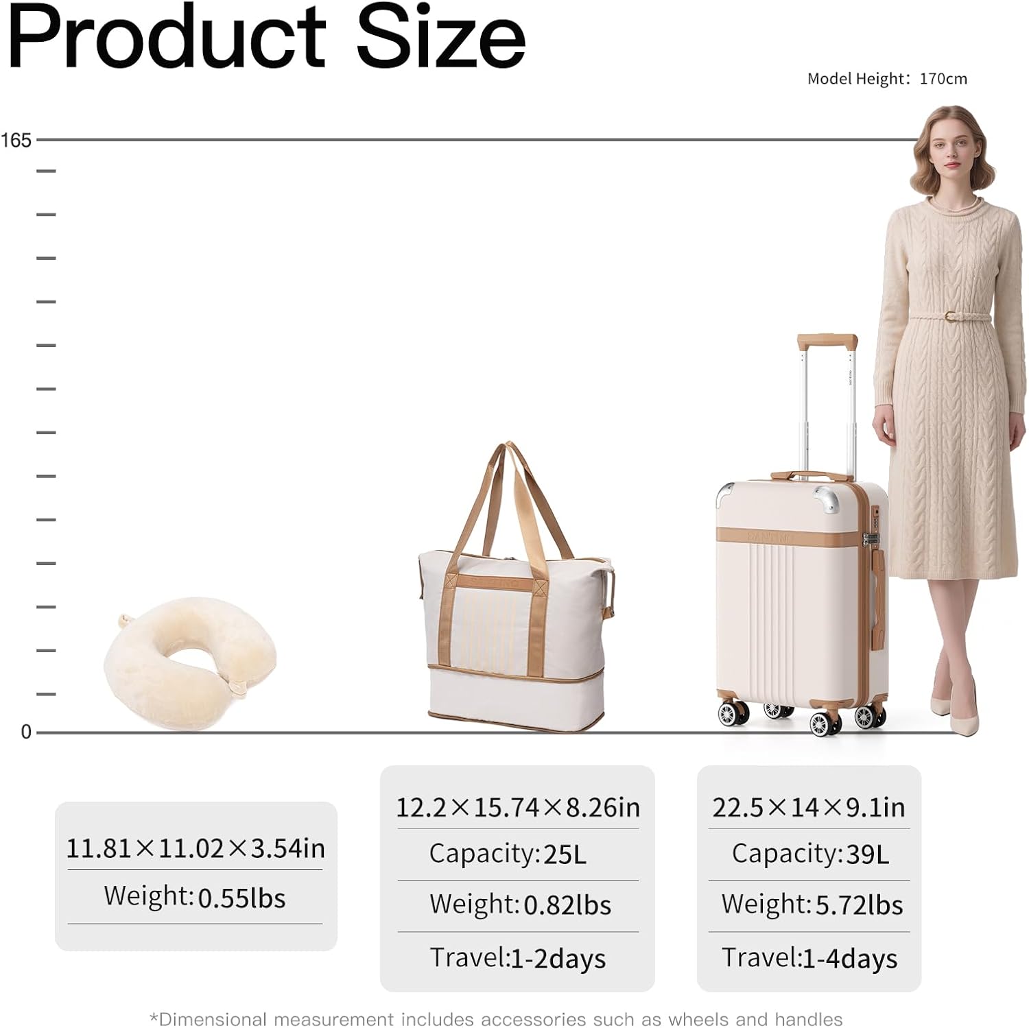 Santino Luggage Sets Carry On Luggage 22x14x9 Airline Approved 3 Piece Suitcases with Spinner Wheels TSA Lock ABS Hard Case European Travel 20 Inch Baggage Duffle bag Expandable Neck Pillow