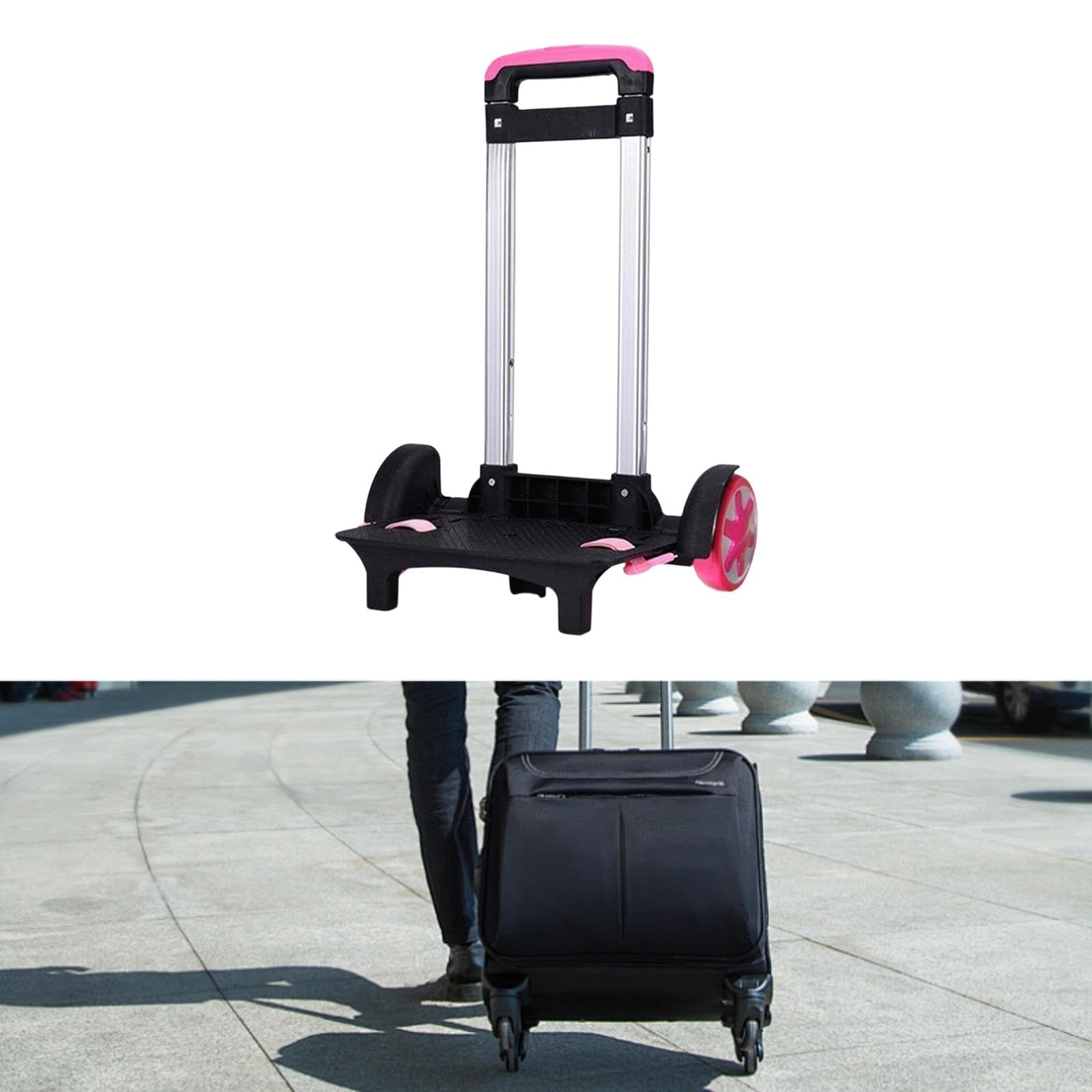 Carrello Zaino Telescopico Alluminio Supporto Pieghevole Multifunzione Trolley Bagaglio Portatile con Base Leggera Adatto per Scuola Viaggio Campeggio, Rosa Rossa