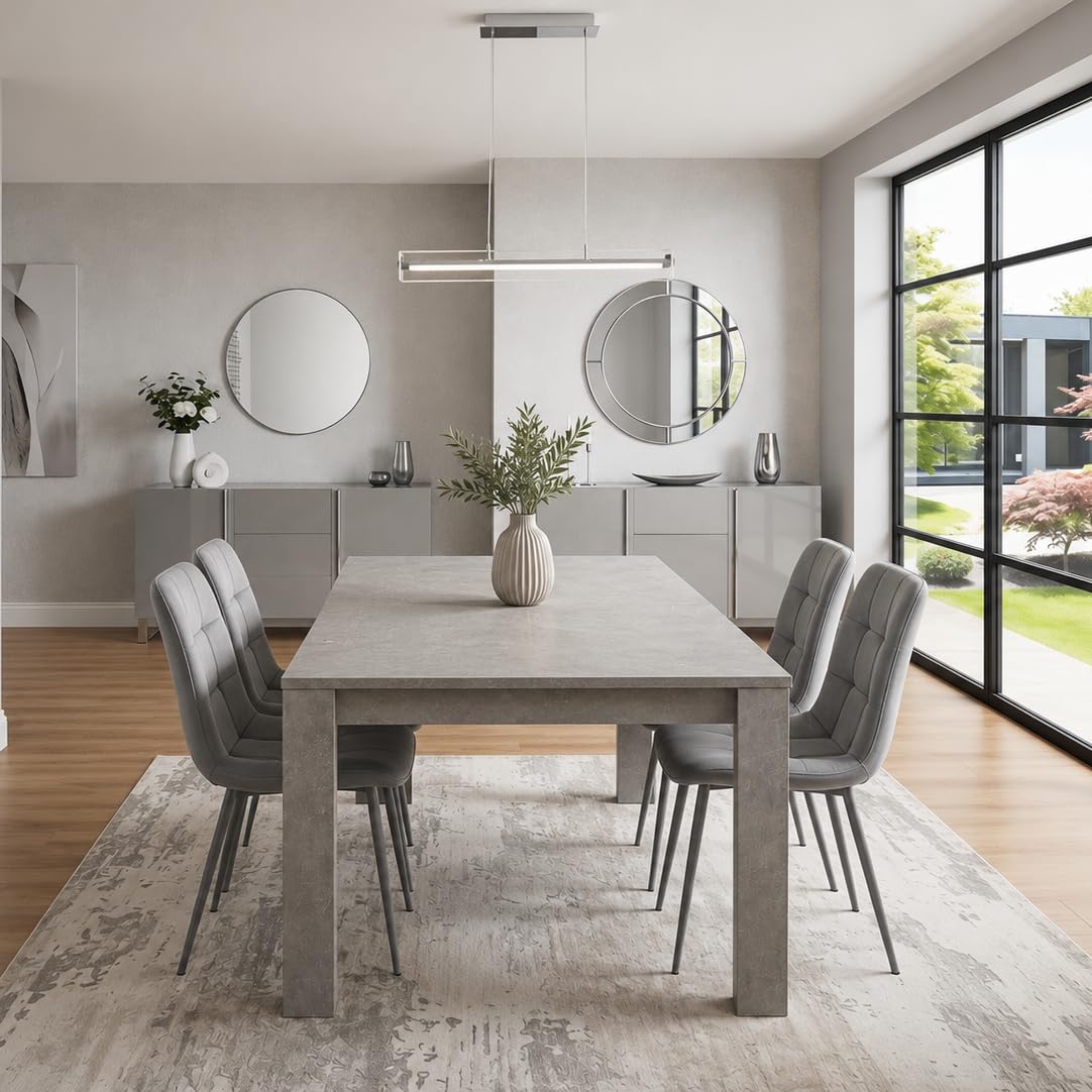 KOSY KOALA Dining Table and Chairs Set - Space Saving Kitchen Table with 4 Grey Velvet Dining Chairs - Modern 4 Seater Kitchen Room Furniture Set for Small Spaces - 117 x 77 x 75 cm