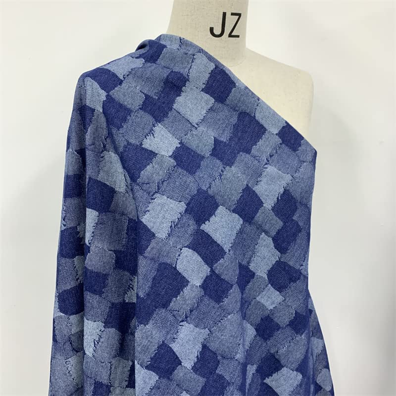 Beautiful Denim fabric pure cotton fabric washed denim Fabric by the meter No bombs Patch lattice Denim Fabric for sewing Jeans Dressmaking T-Shirt Patchwork Clothes 170cm Wide (Color:medium blue) - Image 3