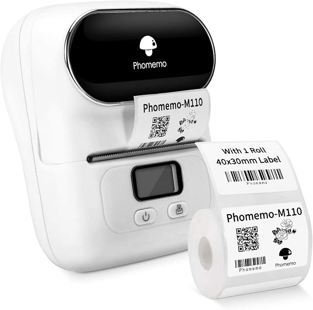 Phomemo-M110 Label Printer-Handheld Bluetooth Thermal Label Maker Printer for Clothing, Jewelry, Retail, Home, Portable Labeling Machine Compatible with Android & iOS,White