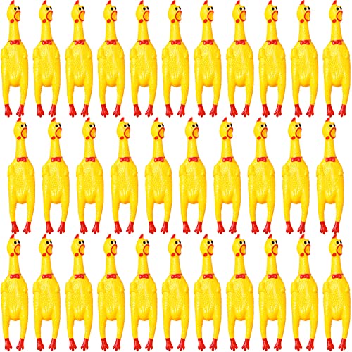 Honoson 32 Pcs 12'' Rubber Chicken Dog Toy Squeeze Screaming Chicken Toy Novelty Squeaky Squawking Loud Noise Makers for Adults Dogs Pets Reduce Separation Stress Anxiety(Yellow)
