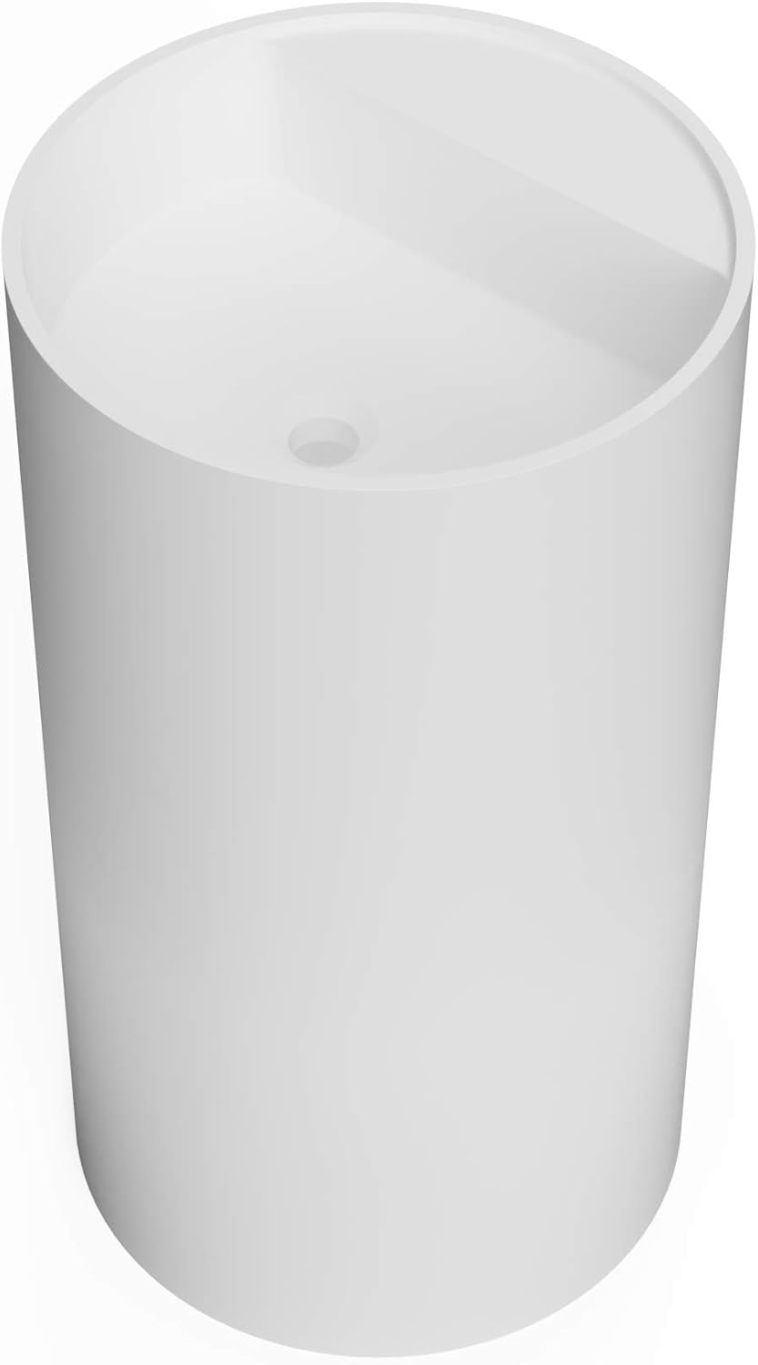 ADM Curved Freestanding Pedestal Stone Resin Sink, Matte White, 18"