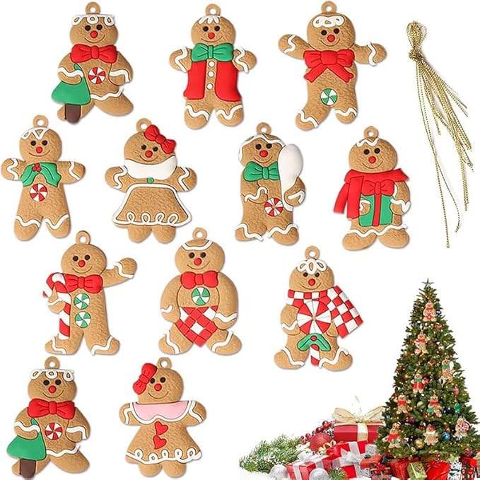 Gingerbread Man Ornaments for Christmas Tree, Assorted Plastic
