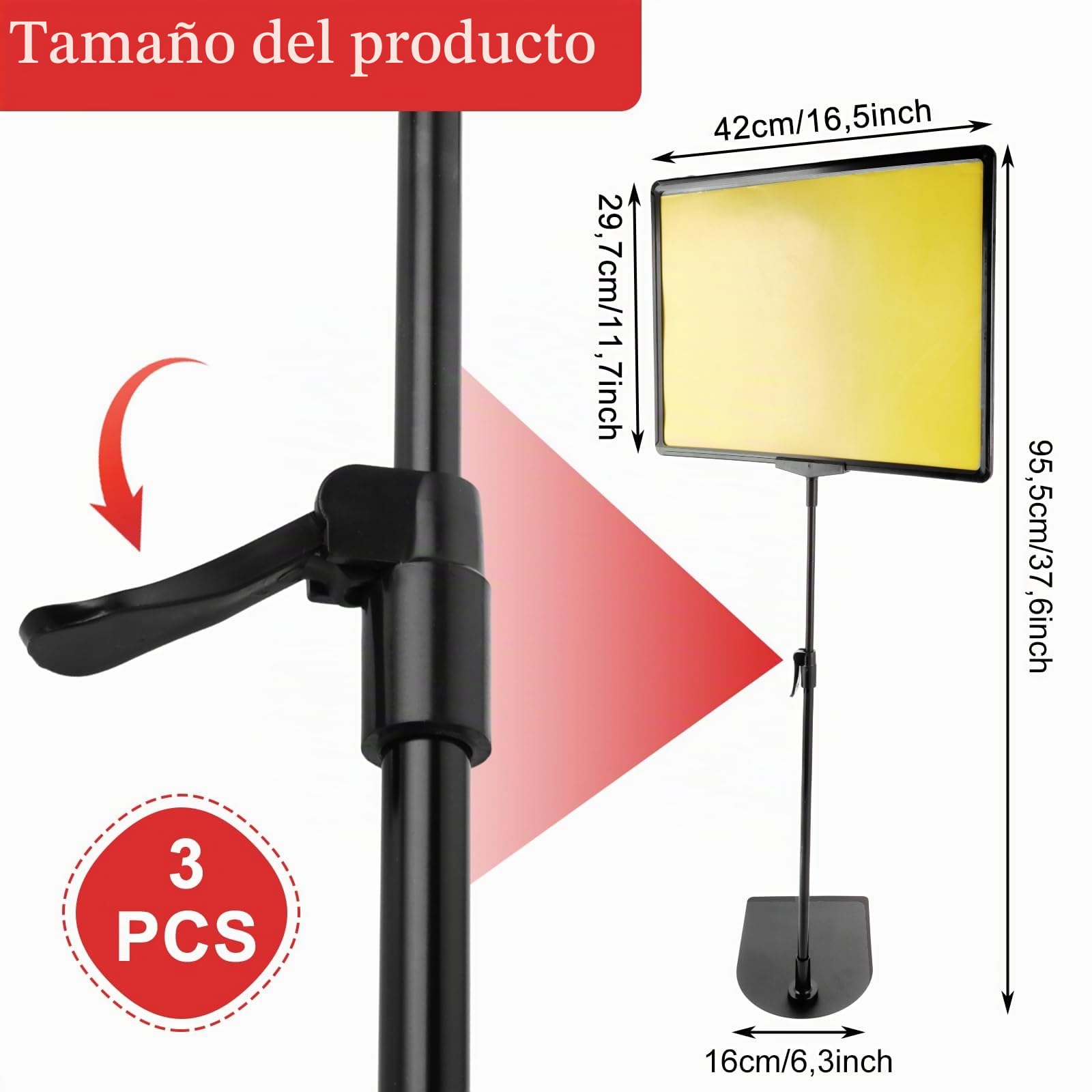 3 Soporte Informativo A3, Altura Ajustable, Soporte para Carteles, Expositores, Menús