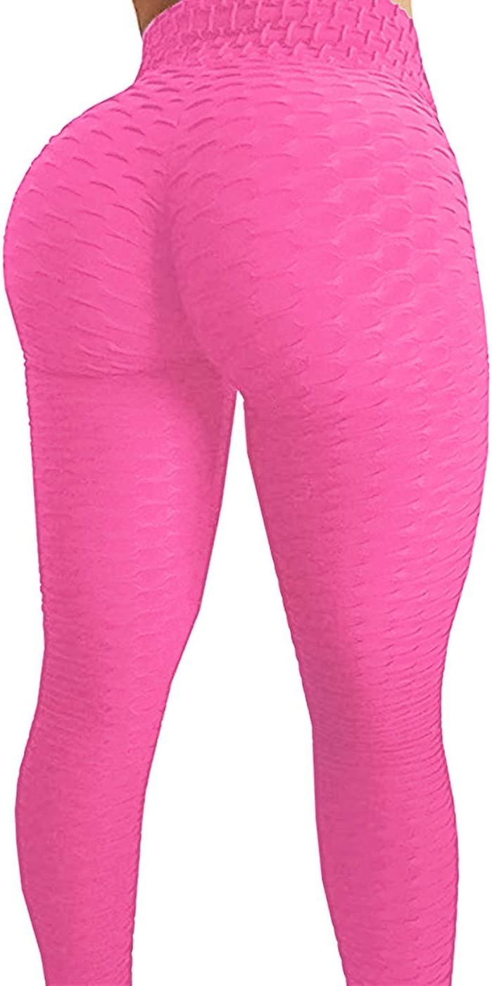 JANVUR Women's High Waist Textured Yoga Pants Tummy Control Ruched Butt Lifting Stretchy Workout Leggings Booty Scrunch Tights