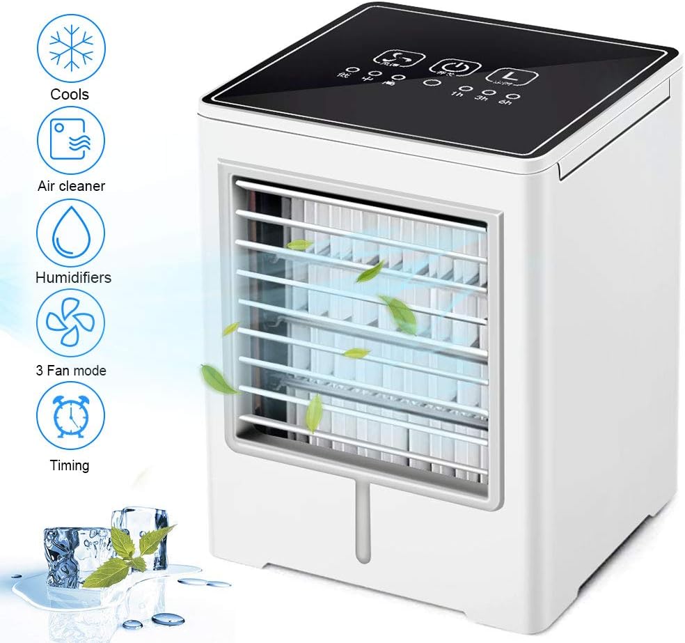 Portable Air Cooler, Mini Air Conditioner, 3 in 1 Personal Evaporative Cooler, Humidifier, Purifier with USB, Timer, 3 Speed Desktop Cooling Fan for Home, Room, Office