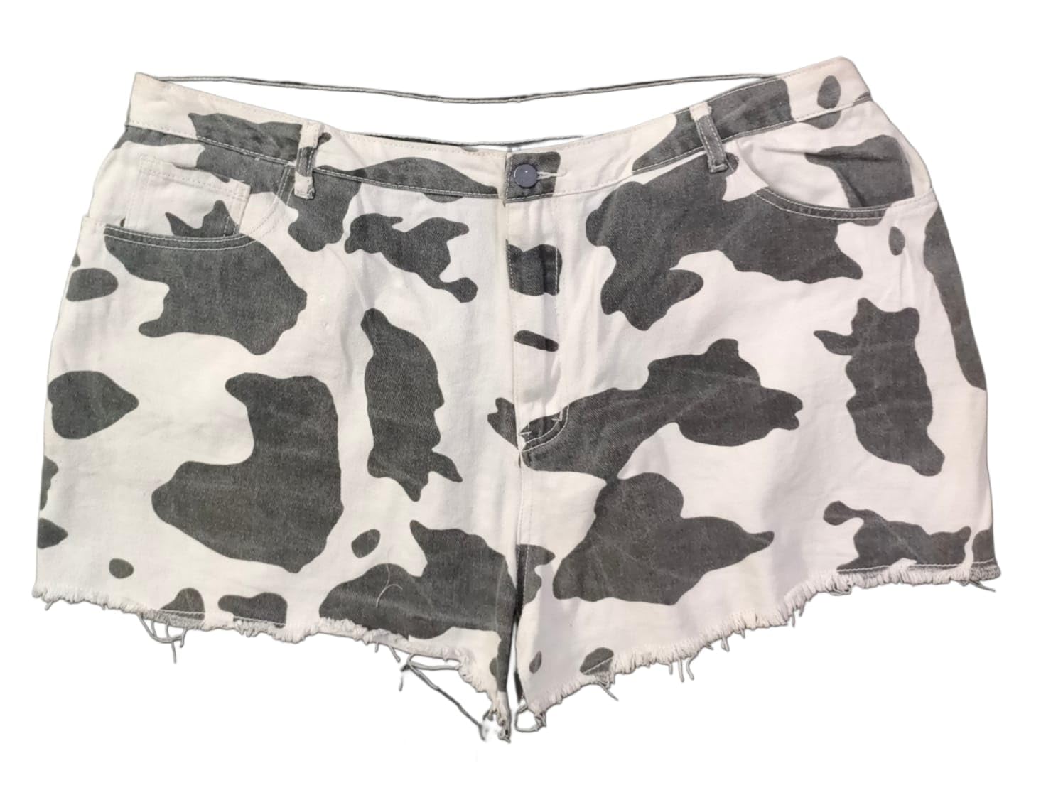 Plus Size Women Non Stretch Printed Denim Shorts with Bottom Fringes - Length 15 inch - HIGH Rise - Faded Animal Print - Waist Size (5XL) 42 to (6XL) 44 inch-image-20